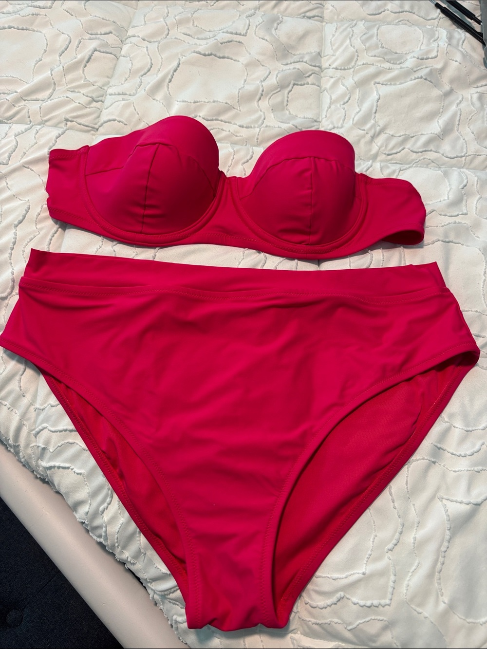 DKNY Strapless High-Waist Bikini in Bright Pink
